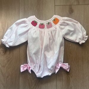Long Sleeve Smocked Bubble with Pumpkin Embroidery